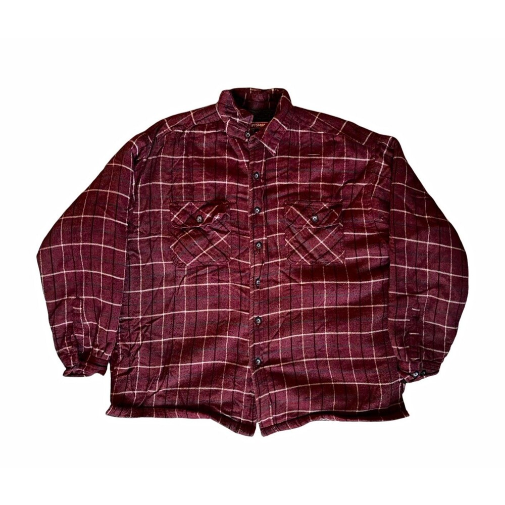 Craftsman Men's Burgundy Plaid Flannel Long Sleeve Button-Up Shirt Size M lumber